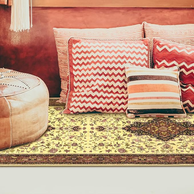 Topllen Runner Rug - 2'x5' Boho Washable Kitchen Rug, Non-Slip Soft Low Pile Rugs Indoor for Entrance Bedroom Bathroom Living Room,Vintage Throw Hallway Carpet Stain Resistance (Red, 2x5ft)