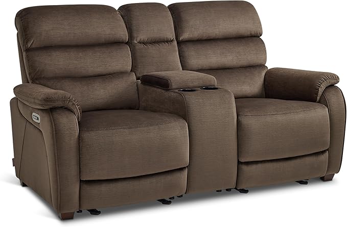 MCombo Zero Wall Recliner Loveseat with Console, Power Recliner Loveseat with Adjustable Headrest, USB A & C Charge Ports, Cup Holders, for Living Room, RVs, Small Spaces (Fabric, ST258M2, Coffee)