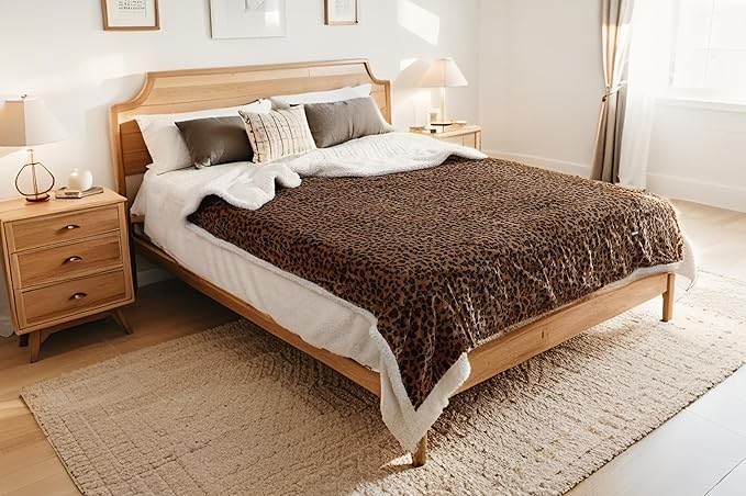 LUXIAN Electric Heated Blanket Full Size 72"x84" - Microplush & Sherpa Fabric Dual-Sided, 6 Heat Settings & 10 Hours Auto Off, Cozy Warming Throw for Office or Bed, Machine Washable, Leopard Print