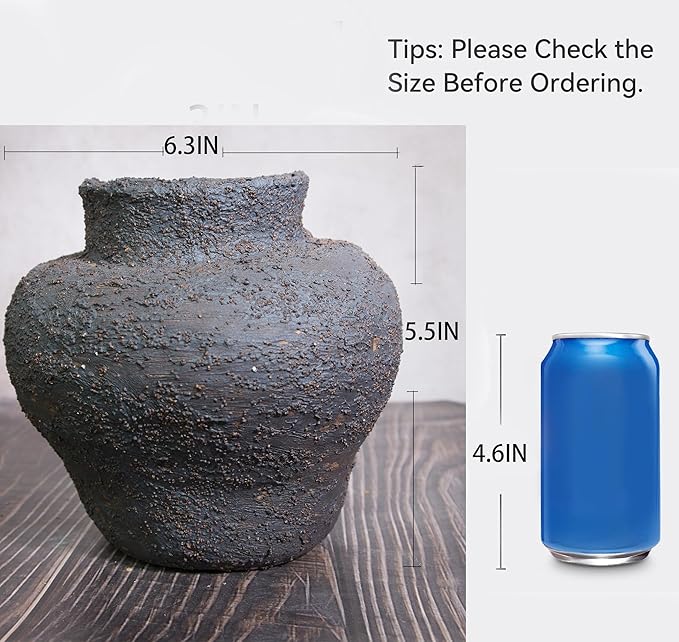 Rustic Pottery Ceramic Vase - Vintage Farmhouse Style Decor, White Grid Ceramic Vases for Home Decor, Modern Farmhouse Decor (black1)