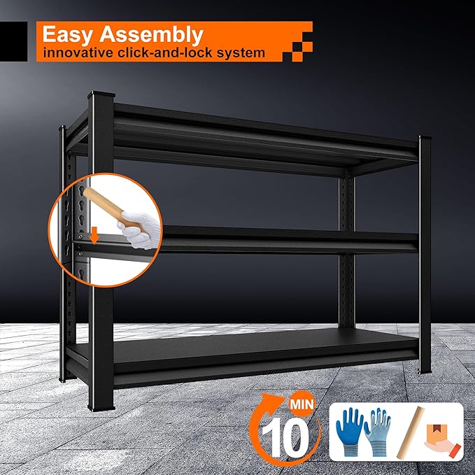 Garage Storage Shelves Heavy Duty, 48”W Shelving Units and Storage Rack, 1650LBS Loads Shelving Units, Adjustable 3-Tier Metal Shelves for Industrial Storage, 48”W×16”D×36”H,Black