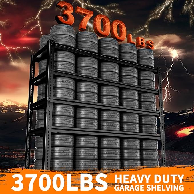 Storage Shelves Heavy Duty 4 PCS, 48"L x 18"W x 72"H Garage Storage Shelves Unit Loads 3700LBS, 5-tier Adjustable Metal Industrial Utility Shelf Rack for Kitchen, Laundry Room, Warehouse, Basement