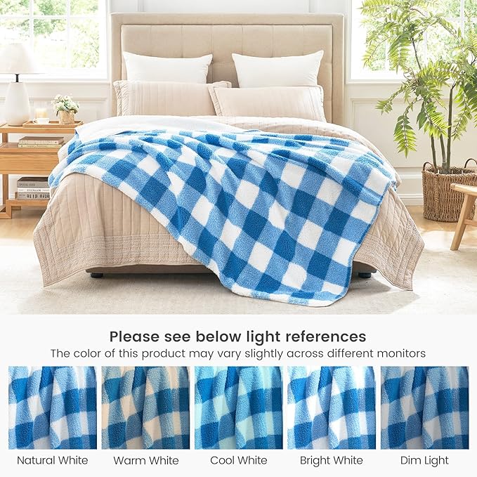Cozy Bliss Luxury Sherpa Throw Blanket for Couch, Premium Reversible Buffalo Plaid Thick Throw, Warm Cozy Soft Blanket for Home and Gifts (Light Blue, 50" x 60")