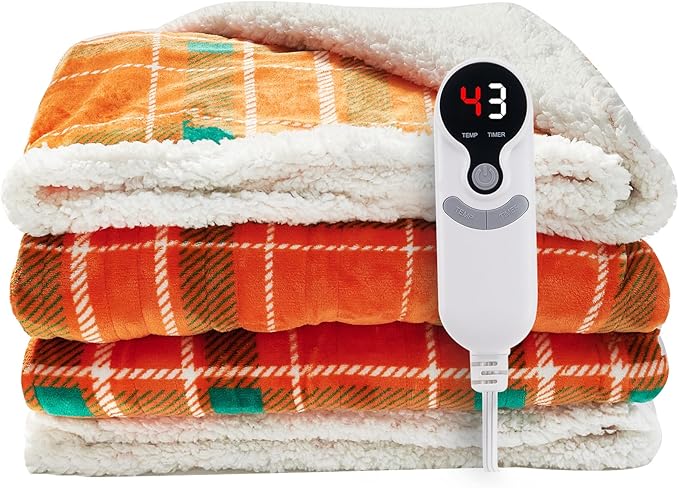 LUXIAN Electric Heated Blanket Full Size 72"x84" - Microplush & Sherpa Fabric Dual-Sided, 6 Heat Settings & 1-10 Hours Auto Off, Cozy Warming Throw for Home, Office, or Bed, Machine Washable, Orange