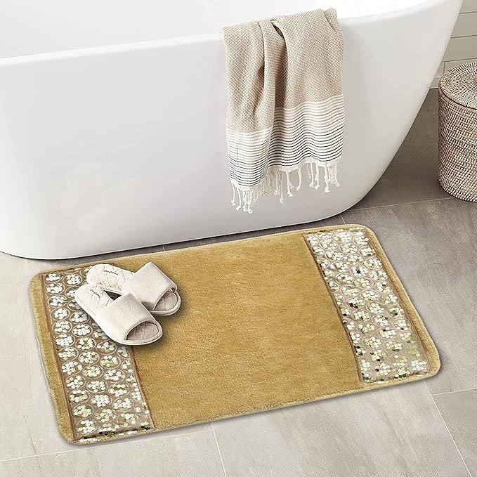 Zahari Home Sinatra Modern Bathroom Rug Classic Luxury Bath Rug Contemporary Decor Champagne Gold Bath Mat for Shower Unique Design Stylish Bathroom Rug Bath Shower Tub Décor