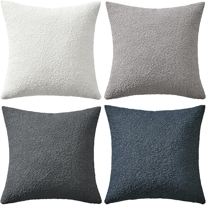 MIULEE Pack of 4 Decorative Textured Boucle Throw Pillow Covers 18x18 Inch Blue Gray Accent Solid Pillow Cases Soft Couch Cushion Covers for Modern Farmhouse Boho Chair Sofa Bed Livingroom Home Decor