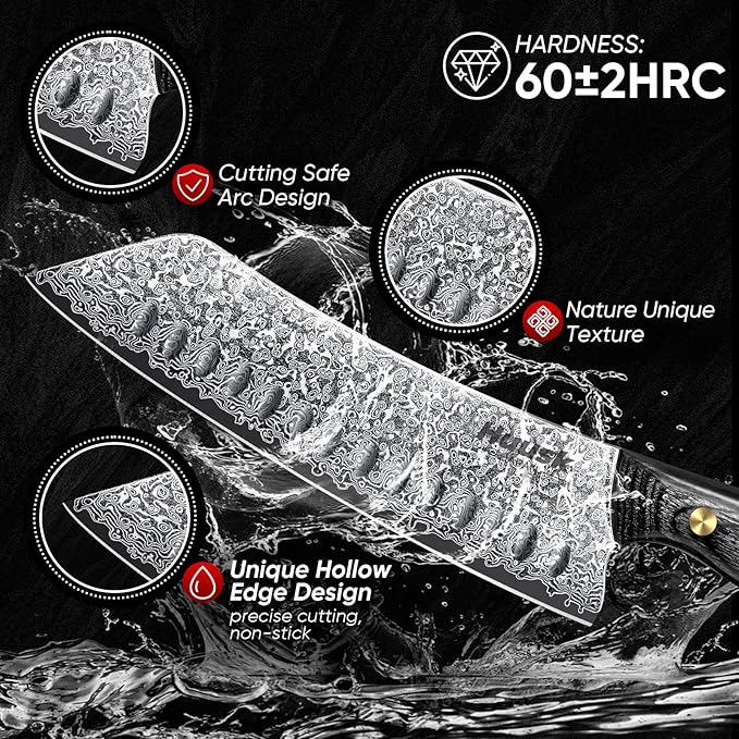 Huusk Damascus Kiritsuke Knife 7inch - Japanese Knives with Sharp Edge and Wooden Handle Hand Forged Chef Knives for Home Use, Meat Vegetables Fish Knives, Birthday Gift for Men