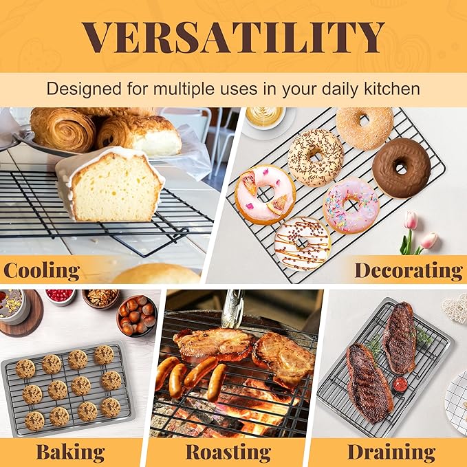 Cooling Racks for Cooking and Baking - 3 Tier Stackable Grid Wire Baking Rack for Oven Cooking, Baking, Grilling, Roasting -Dishwasher Safe Bacon Rack