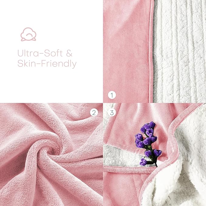 Electric Heated Blanket King Size 90"x100" - Coral Fleece & Sherpa Fabric Dual-Sided, 4 Heat Settings & 10 Hours Auto Off, Soft Warming Throw for Home, Office, or Bed, Machine Washable, Light Pink