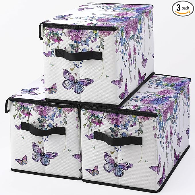Stackable Clothes Storage Bins with Lids,Closet Organizers Fabric Box for Home and Office,Blanket Clothes Organizers,Under Bed Storage Containers 3 Pack.