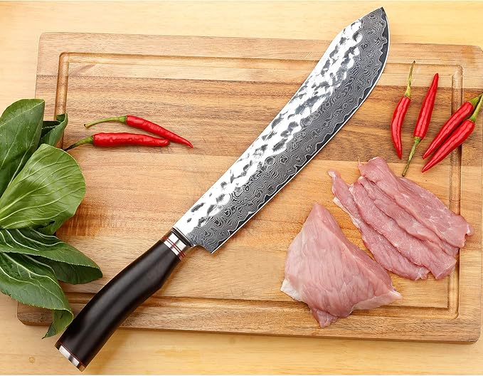 YOUSUNLONG Breaking Knife Bull Nose Pro Butcher Knife 10 inch Japanese 67 Layers Hammered Damascus Steel with Natural Leadwood Handle