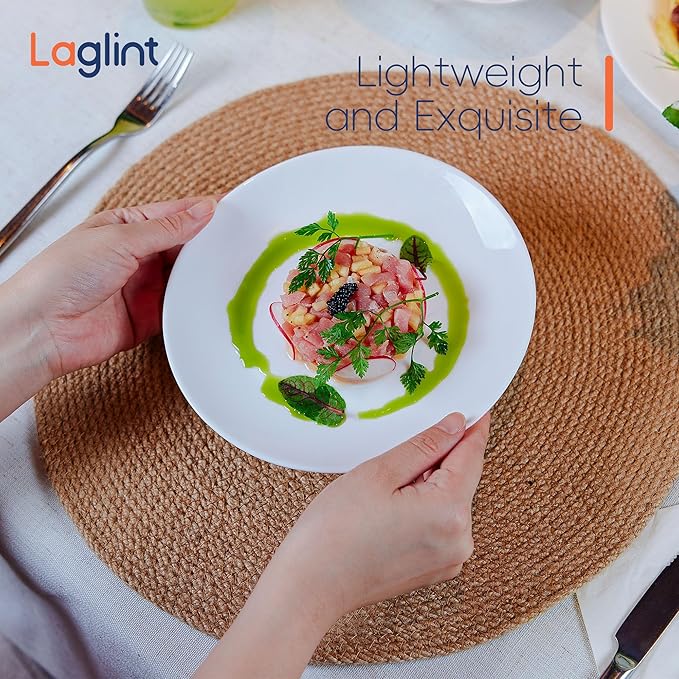 7.5 inch Appetizer Plate Set of 6, Lightweight Opal Glass Round White Salad Plates for Dessert Kitchen, Dishwasher and Microwave Safe