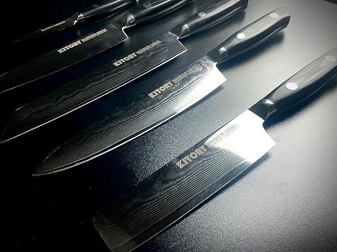 Kitory Damascus Santoku Knife 7", for bigger or larger hands, Kitchen Knife with VG10 67 Layers Super Steel- Black G10 Handle-Gift Box Included, 2024 Gifts For Women and Men