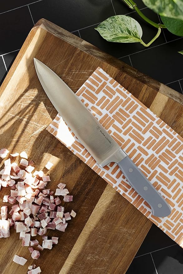 DURA LIVING 8 Inch Professional Chef Knife – High Carbon Stainless Steel, Razor-Sharp, Versatile Cooking & Cutting Kitchen Knife, Ergonomic Handle, Sleek Gray Design