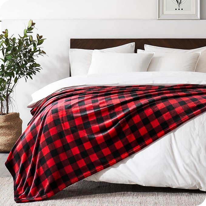 Bare Home Fleece Blanket - Full/Queen - Ultra-Soft Lightweight for Bed, Sofa, and Couch - Luxury Microplush - Cozy Warm Blanket (Full/Queen, Buffalo Plaid - Red/Black)