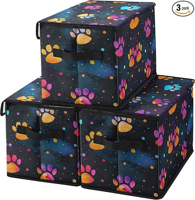 Stackable Clothes Storage Bins with Lids,Closet Organizers Fabric Printing Box for Home and Office,Blanket Clothes Organizers,Under Bed Storage Containers 3 Pack.