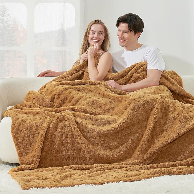 Cozy Bliss Soft Queen Size Waffle Blanket - Lightweight Cozy Blankets Gift for Women,Cute Checkered Throws Blanket for Bed, Couch and Sofa,Brown,90x90 Inches