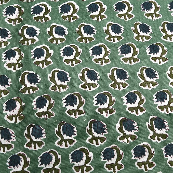 Ridhi Basil Green Block Print Cotton Canvas Throw Pillow Covers for Decorative Couch Pillows for Living Room, Chic Boho Cute Outdoor Valentine Pillows Covers Gifts 16x16 Inches