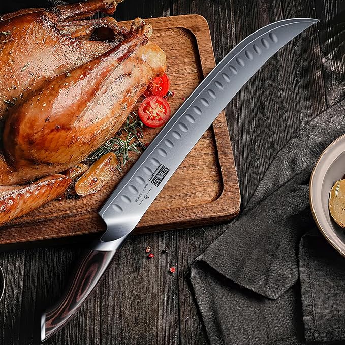 HOSHANHO Carving Slicing Knife, 12 Inch Japanese High Carbon Steel Brisket Knife with Ergonomic Pakkawood Handle, Razor Sharp Curved Butcher Breaking Knives for Meat Cutting