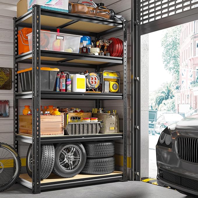 REIBII Storage Shelves 2020LBS Garage Shelving Heavy Duty 5 Tier Metal Shelving Adjustable Utility Shelf Rack for Garage Pantry Closet Kitchen Basement 28" W x 12" D x 59.8" H, 3 Pack