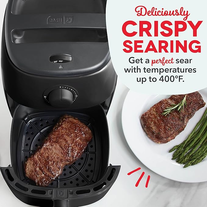 DASH Tasti-Crisp™ Electric Air Fryer Oven, 2.6 Qt., Black – Compact Air Fryer for Healthier Food in Minutes, Ideal for Small Spaces - Auto Shut Off, Analog, 1000-Watt