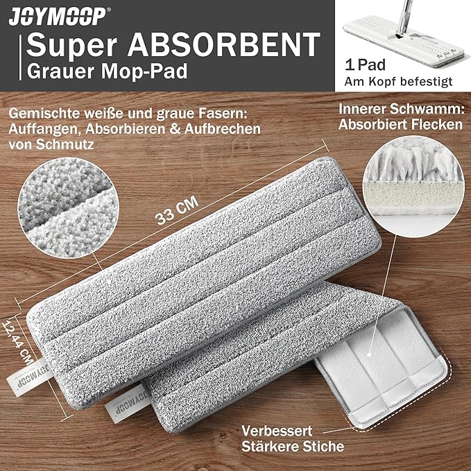 JOYMOOP Flat Mops, Microfiber Mop for Floor Cleaning and Wall Cleaner, 50" Mop Handle with Flexible 13" Flat Head with a Microfiber Mop Pad - White