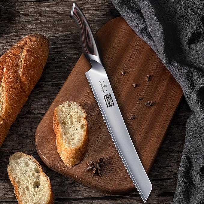 HOSHANHO Bread Knife 10 inch, Japanese High Carbon Stainless Steel Serrated Bread Knives, Professional Bread Cutting Knife for Homemade Bread