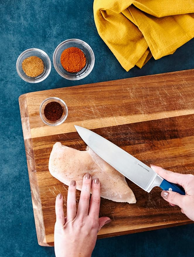 DURA LIVING 8 Inch Professional Chef Knife – High Carbon Stainless Steel, Razor-Sharp, Versatile Cooking & Cutting Kitchen Knife, Ergonomic Handle, Sleek Royal Blue Design