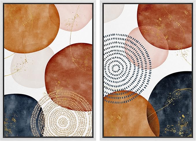 SIGNFORD Framed Wall Art Print Set Vintage Mid-Century Spiral Watercolor Dot Abstract Shapes Illustrations Modern Minimalist Multicolor for Living Room, Bedroom, Office - 16"x24"x2 White