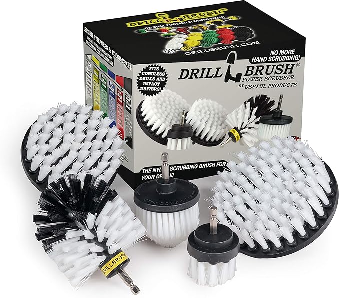 Drill Brush Power Scrubber by Useful Products - Automotive Car Detailing Brush Set - Auto Cleaning Kit - Rim, Seat, Carpet, Leather, Glass, Window Cleaner - Interior Car Wash Scrubber for Detailing