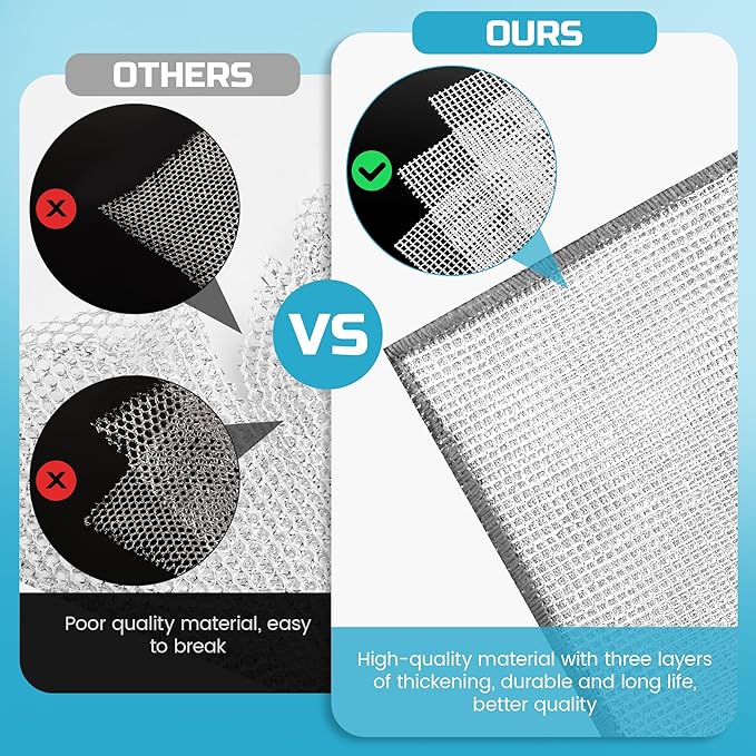 Forggon12 Pcs New Upgrade 3-Layer Metal Dish Cloth, No Scratches and No Odor, Multipurpose Wire Dishwashing Rag for Wet and Dry, Kitchen Cleaning DishRags,Sinks,Dishes,Stove Top, Dimensions(7.08X8.86)