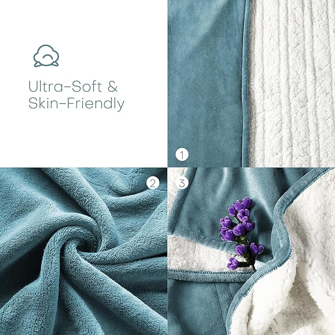Electric Heated Blanket Queen Size 84"x90" - Coral Fleece & Sherpa Fabric Dual-Sided, 4 Heat Settings & 10 Hours Auto Off, Soft Warming Throw for Home, Office, or Bed, Machine Washable, Lake Green
