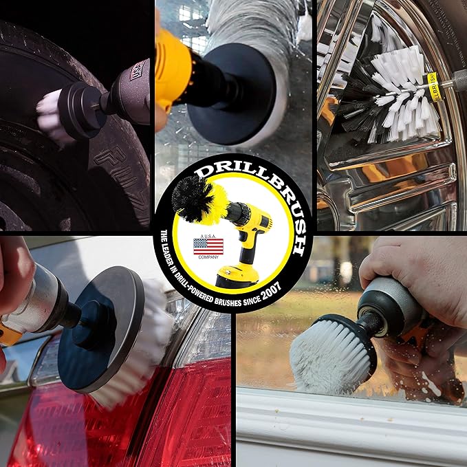 Drill Brush Power Scrubber by Useful Products - Automotive Car Detailing Brush Set - Auto Cleaning Kit - Rim, Seat, Carpet, Leather, Glass, Window Cleaner - Interior Car Wash Scrubber for Detailing