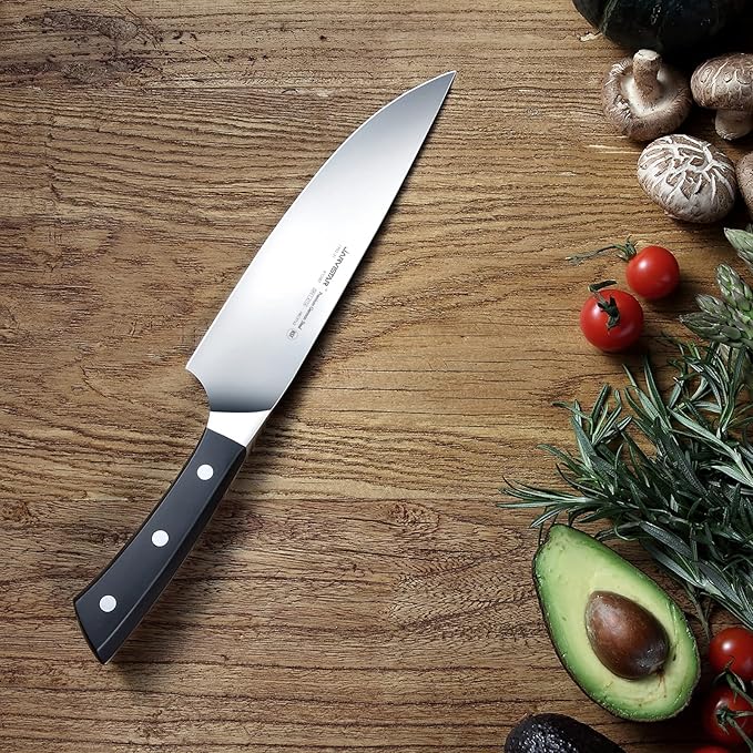 JARVISTAR 8 Inch Chef’s Knife: Professional kitchen knife - Ultra Sharp High Carbon Stainless Steel Forged Short Bolster - Chef Knife Ergonomic Handle for Cutting Vegetable