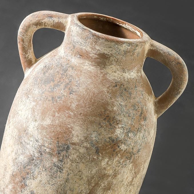 Ceramic Rustic Vase, 9.6 Inch Terracotta Rustic Vase with 2 Handles, Decorative Pottery Flower Vase for Home Decor, Living Room, Shelf Decor, Wedding, Table Decoration