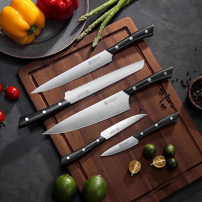 PAUDIN Kitchen Knife Set, 5 Pieces Knives Set for kitchen, Ultra Sharp Kitchen Knives, High Carbon Stainless Steel Knife Set, Precise Cutting with Ergonomic Handle
