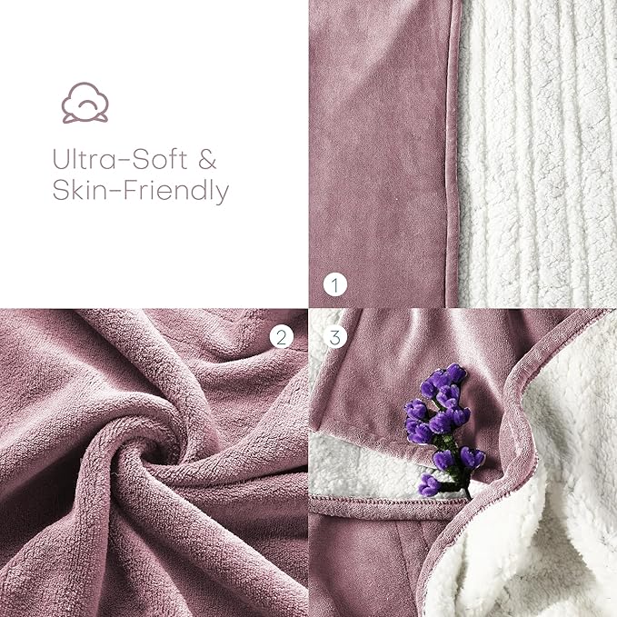 Electric Heated Blanket Queen Size 84"x90" - Coral Fleece & Sherpa Fabric Dual-Sided, 4 Heat Settings & 10 Hours Auto Off, Soft Warming Throw for Home, Office, or Bed, Machine Washable, Berry Shade