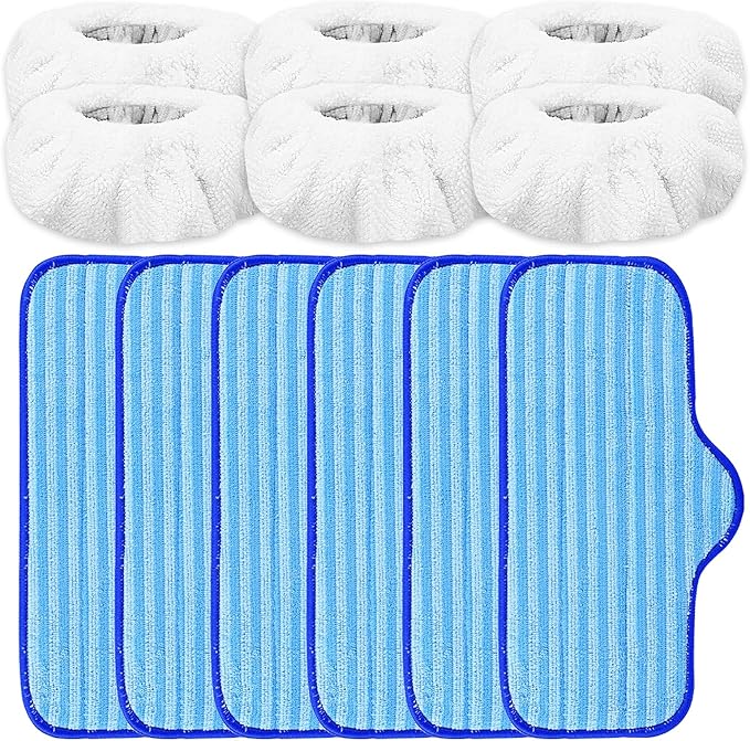 Reusable Microfiber Pads Compatible with Dupray Neat Steam Cleaner Replacement Mop Cleaning Pads, Reusable Cloths and Small Bonnets, 6+6 Pack