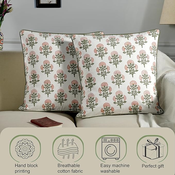 Ridhi Modern Farmhouse Pillow Covers Decorative Cotton Throw Pillow Covers Set of 2 Taupe Cushion Covers with Piping for Couch Sofa Bed Living Room Spring Home Decor 20x20