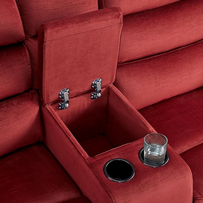 MCombo Zero Wall Recliner Loveseat with Console, Power Recliner Loveseat with Adjustable Headrest, USB A & C Charge Ports, Cup Holders, for Living Room, RVs, Small Spaces (Fabric, ST258M2, Burgundy)