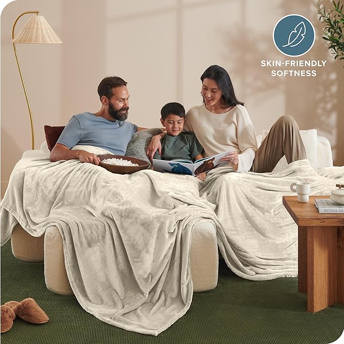 Bare Home Fleece Blanket - Giant Size - Ultra-Soft Lightweight for Bed, Sofa, and Couch - Luxury Microplush - Cozy Warm Blanket (Giant, Oyster)