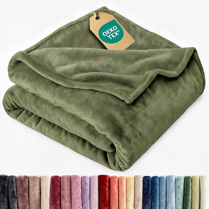 Ultra Soft Fleece Blanket King Size - Flannel Fleece Luxury King Blanket - Lightweight for Couch Bed Chair - Thick, Warm and Breathable - All Season Cozy Fuzzy, Anti-Static Microplush Bedding, Olive