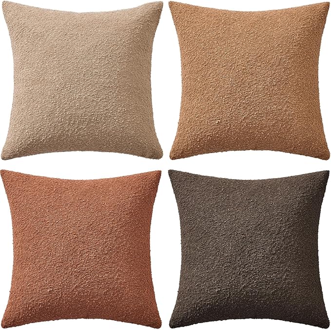 MIULEE Pack of 4 Decorative Textured Boucle Throw Pillow Covers 20x20 Inch Rustic Accent Solid Pillow Cases Soft Couch Cushion Covers for Modern Farmhouse Boho Chair Sofa Bed Livingroom Home Decor