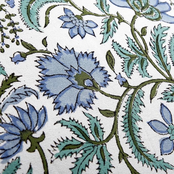 Ridhi Columbia Blue Block Print Cotton Throw Pillow Covers for Decorative Couch Pillows for Living Room, Chic Boho Cute Outdoor Valentine Pillows Covers Gifts 20x20 Inches