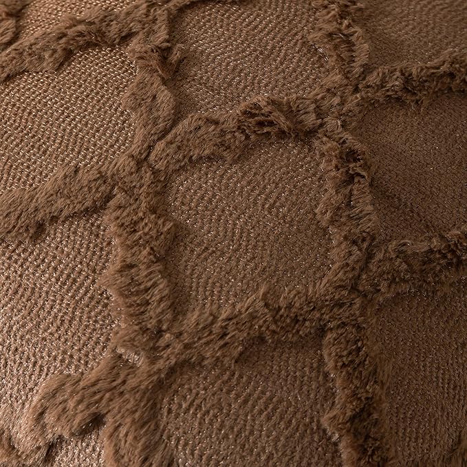Set of 2 Soft Moroccan Throw Pillow Covers 16x16 Inch Plush Boho Decorative Pillow Cover Accent Cushion Case for Couch Sofa Bed, Deep Brown