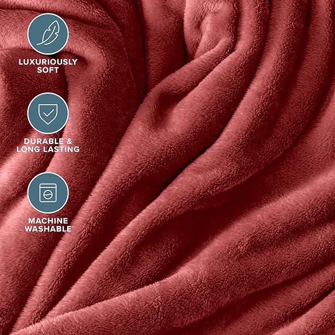 Bare Home Fleece Blanket - Full/Queen - Ultra-Soft Lightweight for Bed, Sofa, and Couch - Luxury Microplush - Cozy Warm Blanket (Full/Queen, Rosewood)