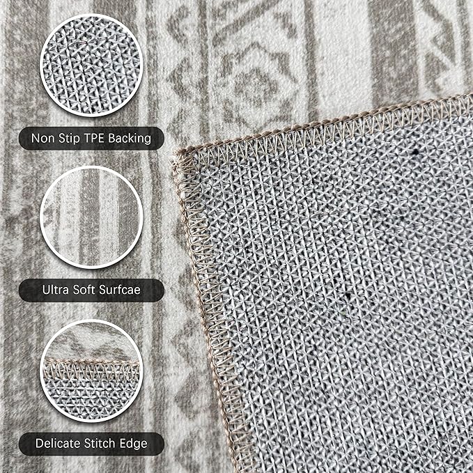 RUGSURE Washable Area Rugs 8' x 10' - 1/6 Thick - Moroccan-Inspired -Stain & Water Resistant Non-Slip - Resistant Rug for Living Room, Bedroom, Nursery, Pet & Child Friendly (Grey)