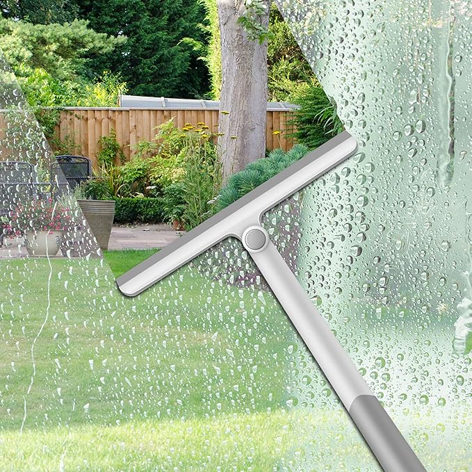 Window Squeegee, 2 Pack Shower Squeegee for Glass Doors Bathroom Mirror Windows Cars and Tile Walls, Silicone Plastic Squiggy Cleaner Tool 12 inch (Grey+Blue)
