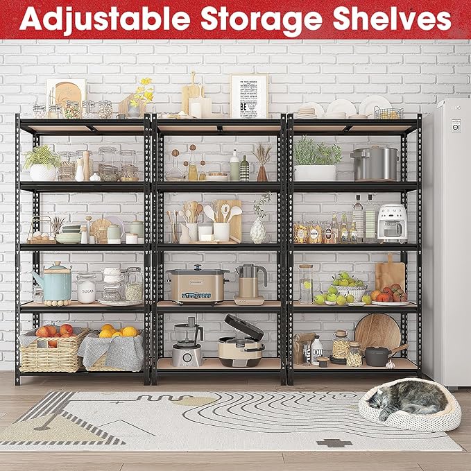 72" H Metal Storage Shelves 1500LBS Heavy Duty,5 Tier Garage Shelving Unit,Adjustable Garage Storage Utility Rack for Kitchen Pantry Basement Bathroom Closet