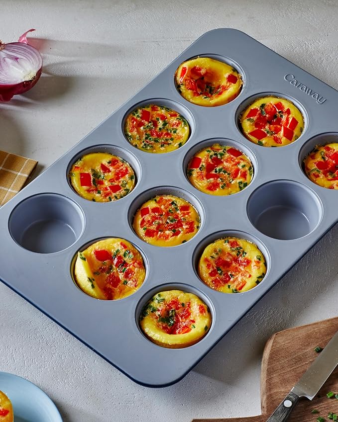 Caraway Non-Stick Ceramic 12-Cup Muffin Pan - Naturally Slick Ceramic Coating - Non-Toxic, PTFE & PFOA Free - Perfect for Cupcakes, Muffins, and More - Marigold